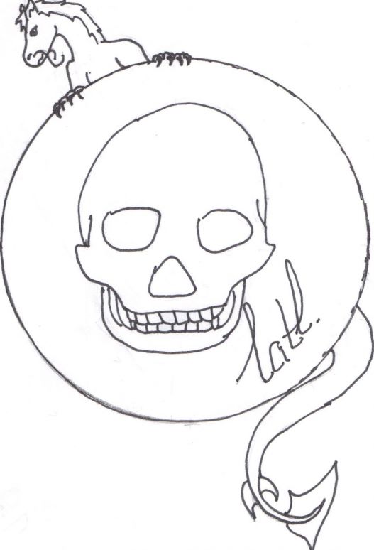 By CatC
Well this isn't very good and detailed because it was practice on free hand drawing.... in order to guarantee myself that i wouldn't erase i used a fine tipped sharpie so the skull was a first for me and it was kinda hard and anyways sorry this ones such a bad one.....
