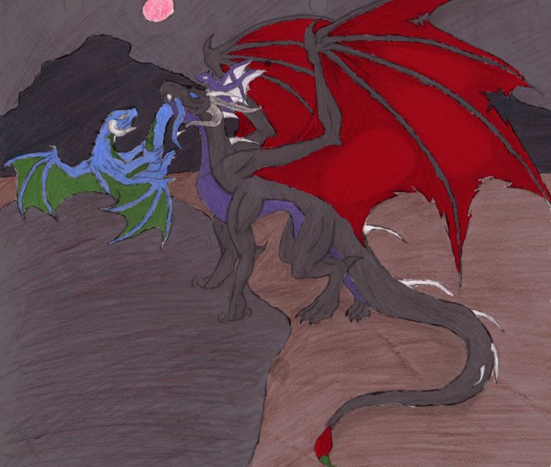 By Midnight Dire Wolf
I decided to redeem myself by recoloring this picture in photoshop since the coloring of the last picture was quite horrible in my opinion. And considering that this is one of the best picture's I've drawn I rather like this coloring. Some of it is rough and sloppy but it took my about 3 days using a tablet and about 2 days using a mouse. I gotta say that using the mouse was quite a challenge and Really fun
