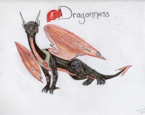 The Dragonness - By Dragonness
I used colored pencils, & gel pens.
Trouble's group picture inspired me to draw this.  I wanted everyone to know what I looked like, and what I was.  Thanks, Trouble!

