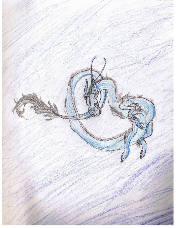 Sky Dragon - By WildLamb
I used colored pencils to draw and it's my first attempt ever to draw a dragon so i know its kinda bad.
