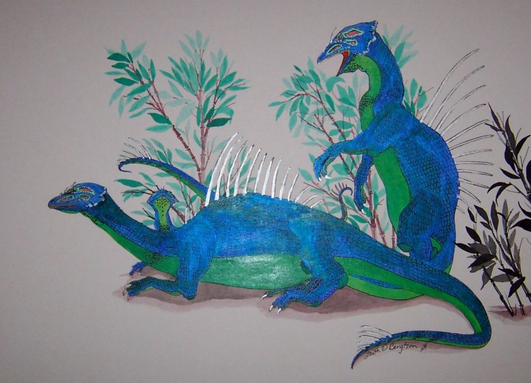 Dragon Family - By Faith Bengtson
Image size: 14x18
Medium:  Colored inks, metallics and irridescents

