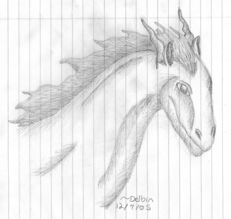 Dragonhorse - By Delbin
Part dragon, part horse, what else is there to say? Except that it's on lines paper! ugh!
Keywords: Head Chimera