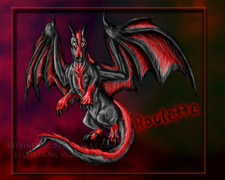 By Delbin
An entry for ShyGirl's contest on Deviantart. I took her wolf character Roulette and dragonized him.
